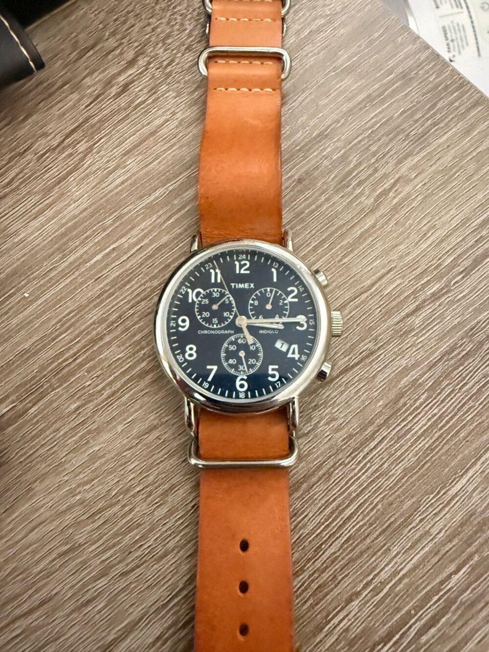 Timex Weekender Chronograph Watch with Camel Colored Strap - Picture 2 of 3